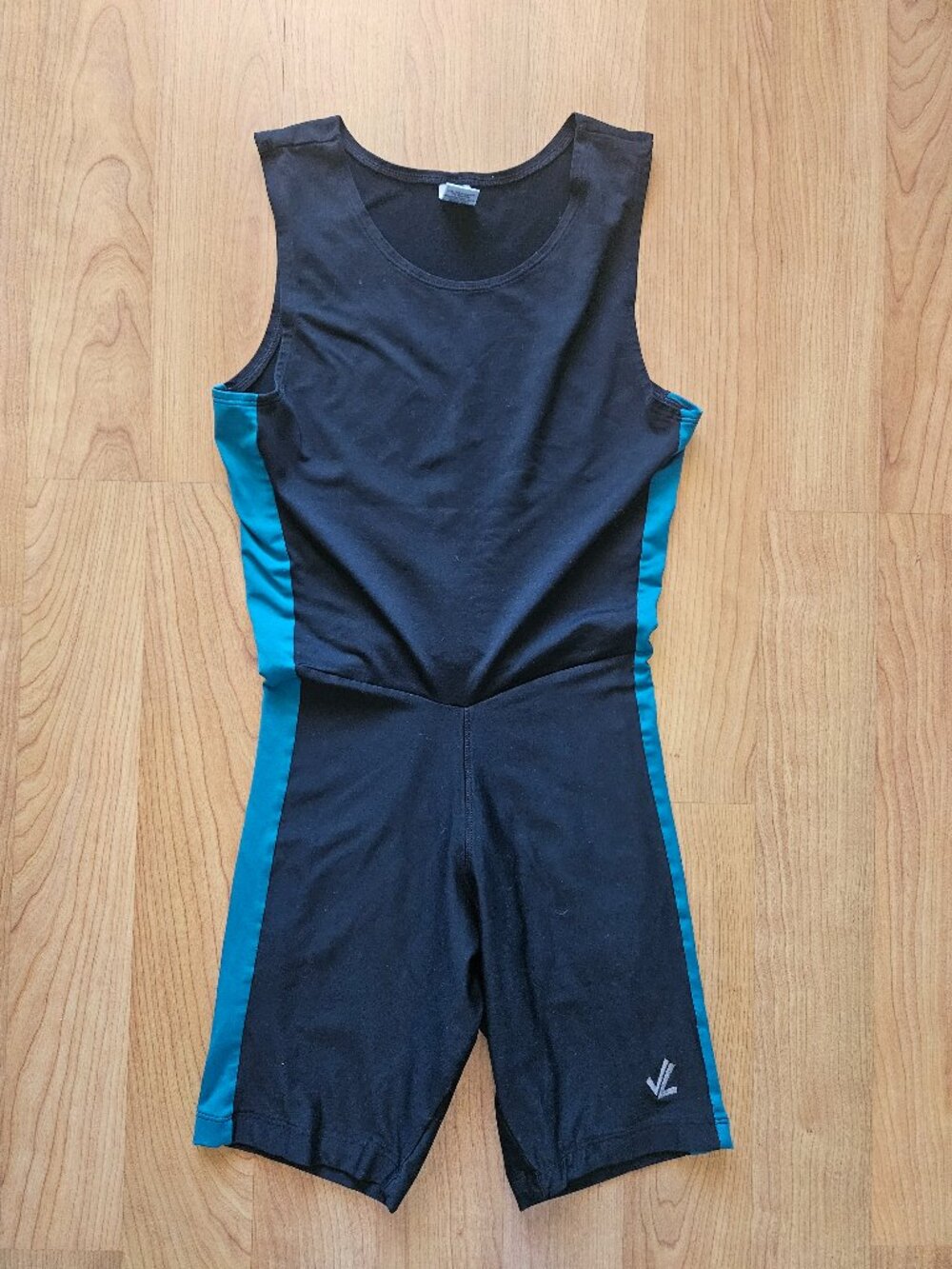 JL Racing Men's singlet unisuit in black and teal.  Excellent Condition - Medium